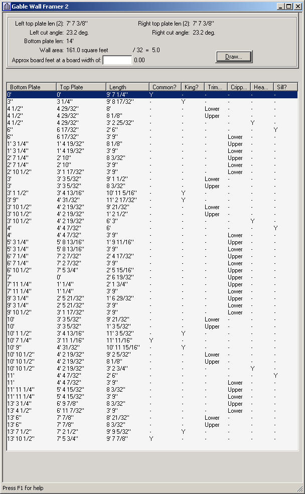 Renaissance Software MasterCarpenter Gable Wall Framer Layout View